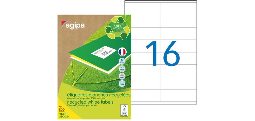 Etiquettes adresses multi-usages recyclées 105 x 35 mm Agipa - Boîte de 1600