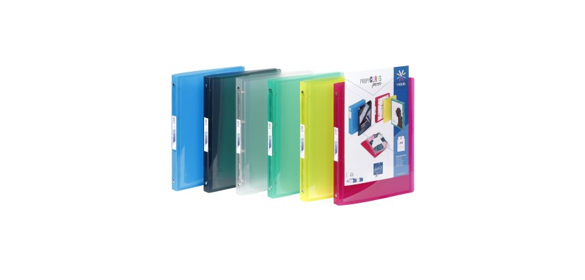 Classeur 4 anneaux plastifié Viquel Propyglass A4 - Dos 2,5 cm couleurs assorties