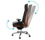 Chaise de bureau ergonomique Moon Wood Simili cuir, avec appui-tête, accoudoirs 3D, mécanisme synchrone + réglage profondeur d'assise, pieds chromé