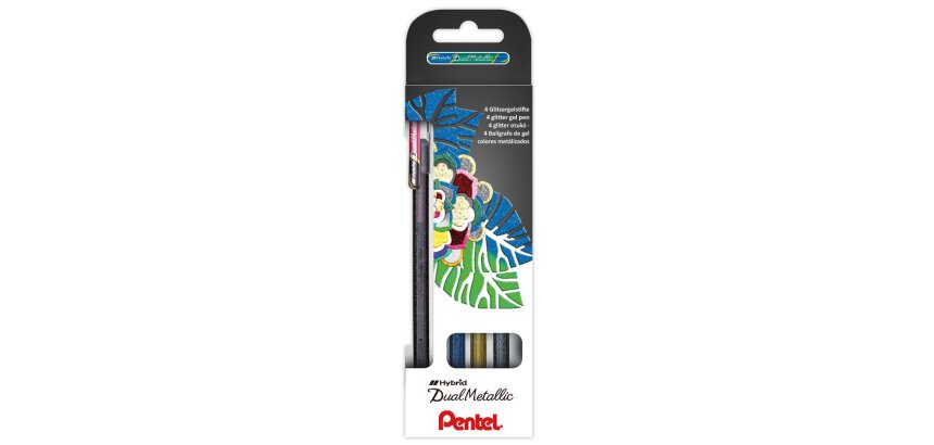 Estuche 4 unidades del bolígrafo Dual Metallic gel Pentel