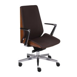 Chaise de bureau ergonomique MOON WOOD, bois noyer clair, mécanisme synchrone, accoudoirs fixes, pieds en aluminium