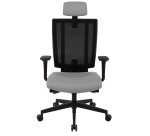 Ergonomischer Bürostuhl MAXPRO SCHWARZ, Stoff und Mesh, mit 2D-Armlehnen und Kopfstütze, Synchronmechanismus, schwarze Füße