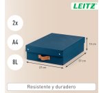 Caja de almacenamiento Leitz Puro con tapa, media baja, 8L, cartón 100% reciclado, paquete de 2 - Azul marino - 8