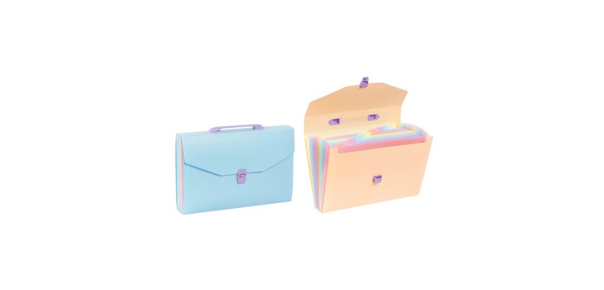 Trieur Valisette 12 compartiments A4 - Rainbow Pastel - Viquel - 38 x 25,5 x 6 cm