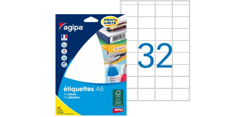 Étiquettes adresses 24 x 33,5 mm Agipa 114012 - Boîte de 512