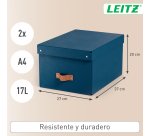 Caja de almacenamiento Leitz Puro con tapa, mediana, 17L, cartón 100% reciclado, paquete de 2 - Azul marino - 17