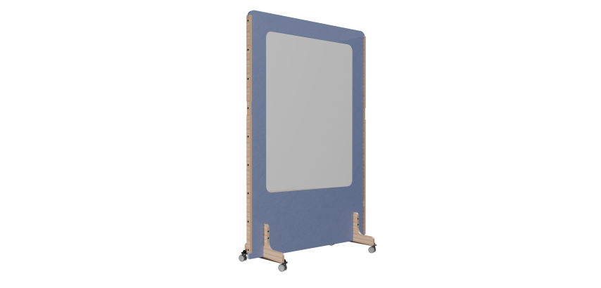 Cloison acoustique Enzo PET 24 mm avec tableau d'écriture émaillé blanc  - sur roulettes  L 120 x H 170 cm