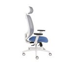 Fauteuil de bureau ergonomique NODI, tissu et maille, avec accoudoirs 3D et appui-tête, mécanisme synchrone, pieds blancs