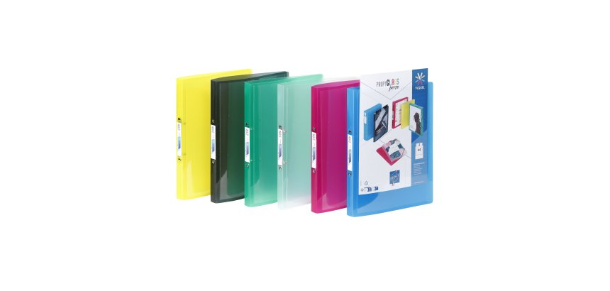 Classeur 2 anneaux plastifié Viquel Propyglass personnalisable A4 – Dos 2.5 cm couleurs assorties translucides