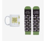 Kit Taza + Calcetines "Un día eres joven y al otro te perrea el párpado del estrés" talla 42-46