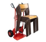Diable porte-chaises acier 250/70 kg bavette réglable poignée à garde roue pneumatique