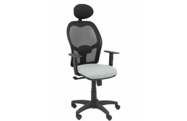 Silla de oficina Alocén malla con brazos regulables y cabecero - Asiento Gris claro