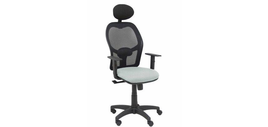 Silla de oficina Alocén malla con brazos regulables y cabecero - Asiento Gris claro