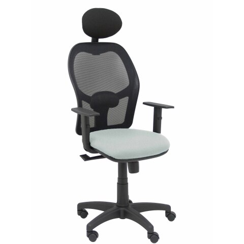 Silla de oficina Alocén malla con brazos regulables y cabecero - Asiento Gris claro