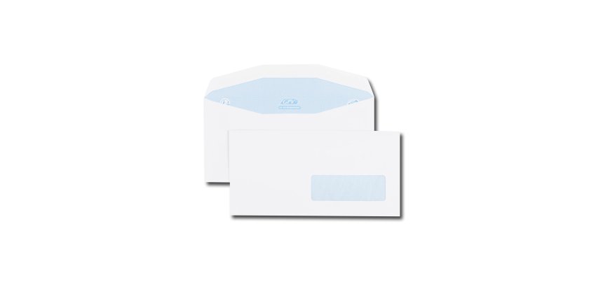 Enveloppe patte trapèze blanche C6/C5 115x229 80 g/m² fenêtre 35x100 gommée - Boite de 1000