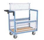 Chariot conteneur grillagé avec toit, 850 x 500 mm, 250 kg