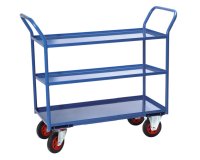 Servante 3 plateaux tôle avec rebord 935 x 435 mm 400 kg roue caoutchouc