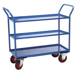 Servante 3 plateaux tôle avec rebord 935 x 435 mm 400 kg roue caoutchouc