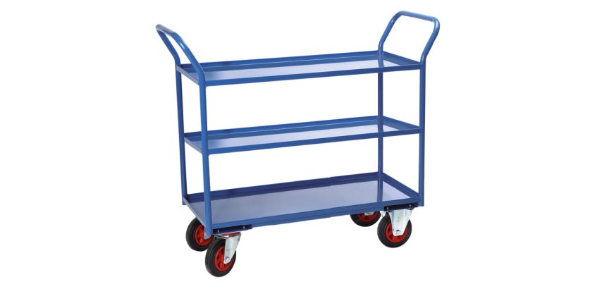 Servante 3 plateaux tôle avec rebord 935 x 435 mm 400 kg roue caoutchouc