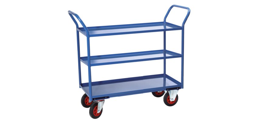 Servante 3 plateaux tôle avec rebord 935 x 435 mm 400 kg roue caoutchouc