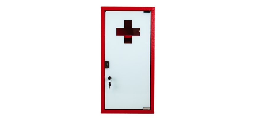 Armoire à pharmacie 1 porte, Métal laqué / Rouge,  600 x 300 x 120 mm