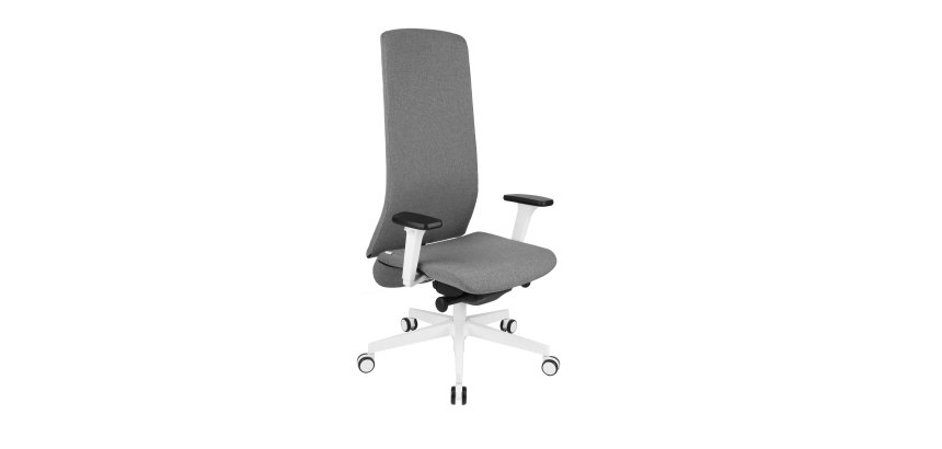 Chaise de bureau ergonomique SMART BLANC, tissu, avec accoudoirs 3D, mécanisme synchrone, pieds blancs