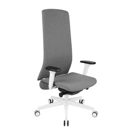 Chaise de bureau ergonomique SMART BLANC, tissu, avec accoudoirs 3D, mécanisme synchrone, pieds blancs