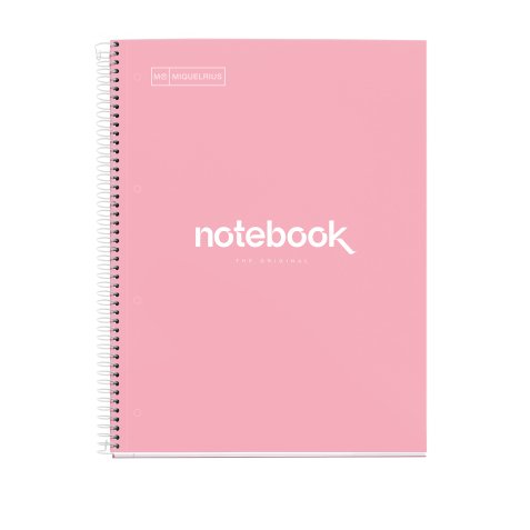 Notebook Emotions, Couverture rigide, A4, quadrillage 5x5 mm, 80 feuilles de 1 couleur, Miquelrius, Rose.
