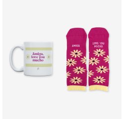 Kit Taza + Calcetines "Amiga love u mucho" talla 36-41