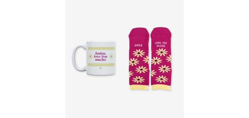 Kit Taza + Calcetines "Amiga love u mucho" talla 36-41