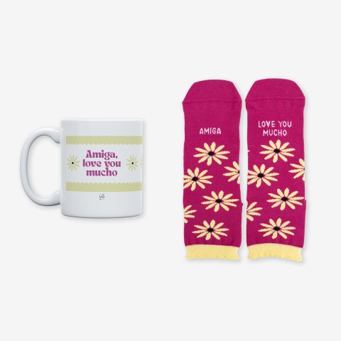 Kit Taza + Calcetines "Amiga love u mucho" talla 36-41