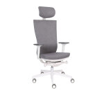 Ergonomischer Bürostuhl Marti, Stoff, Synchronmechanismus + Sitztiefenverstellung, Kopfstütze, 3D-Armlehnen, weißes Rollengestell