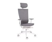 Ergonomischer Bürostuhl Marti, Stoff, Synchronmechanismus + Sitztiefenverstellung, Kopfstütze, 3D-Armlehnen, weißes Rollengestell