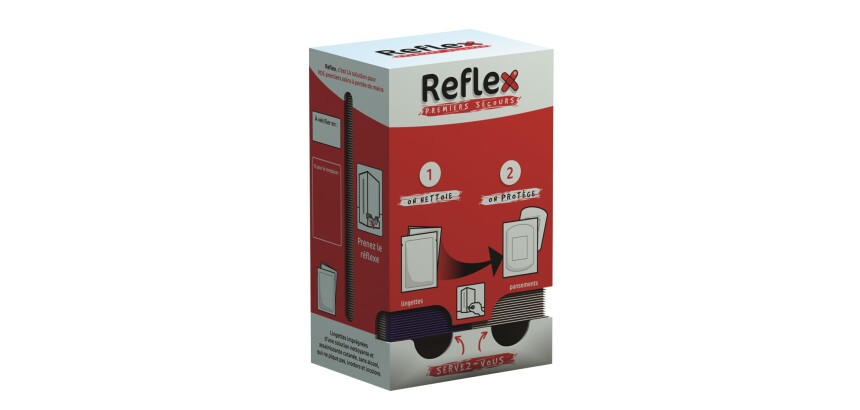 Distributeur de 100 pansements adhésifs et 50 lingettes nettoyantes en carton FSC
