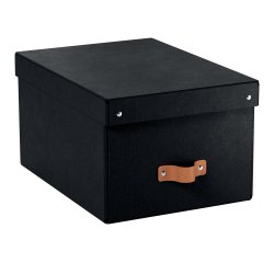 Caja de almacenamiento Leitz Puro con tapa, mediana, 17L, cartón 100% reciclado, paquete de 2 - Negro - 17
