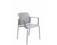 Pack 4 sillas Sege PVC gris, chasis gris con brazos