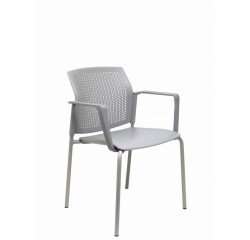 Pack 4 sillas Sege PVC gris, chasis gris con brazos