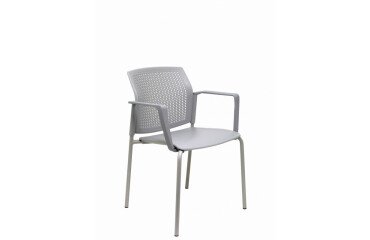 Pack 4 sillas Sege PVC gris, chasis gris con brazos