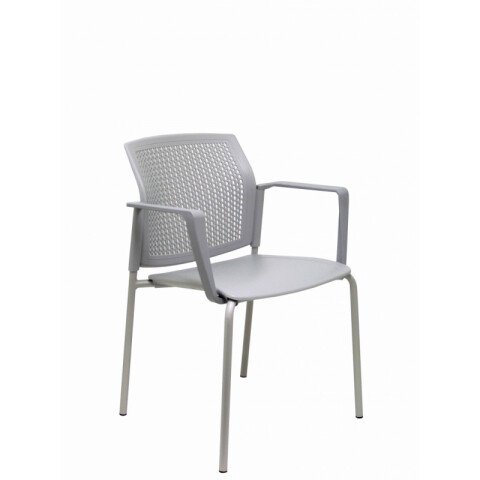 Pack 4 sillas Sege PVC gris, chasis gris con brazos