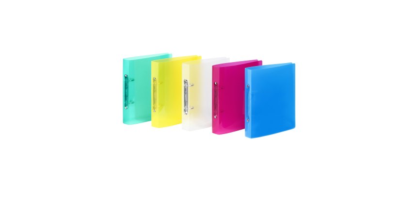 Classeur 2 anneaux plastifié Viquel Propyglass A5 - Dos 3,5 cm - couleurs assorties translucides