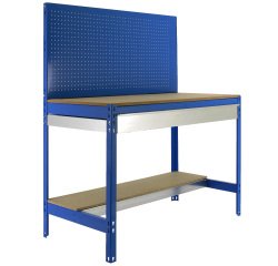 Banco de trabajo Simonwork BT2 con cajón y panel An 90 cm azul/madera
