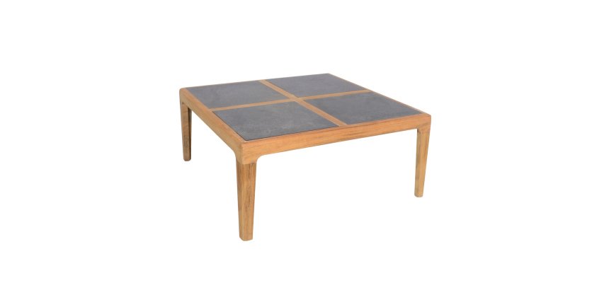 Table basse d'extérieur CLAIN - bois, pierre naturelle marbrée carbone