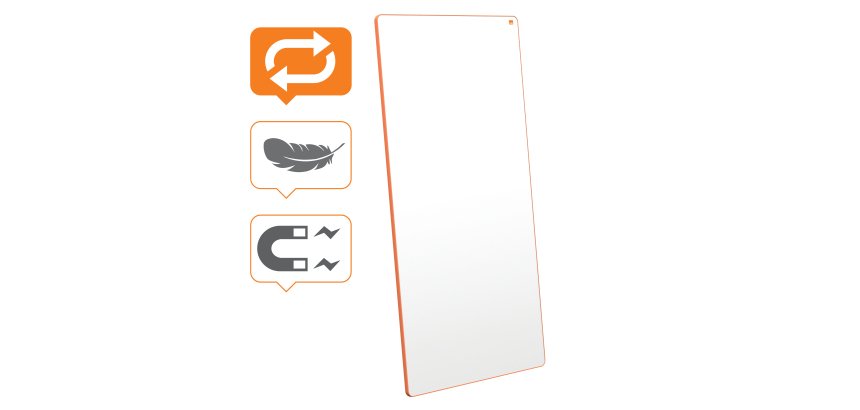 Pizarra blanca extraíble y portátil 1800 x 900 mm - marco naranja 
