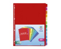 Intercalaires A4+ polypropylène coloré Viquel 12 onglets neutres multicolores fluo