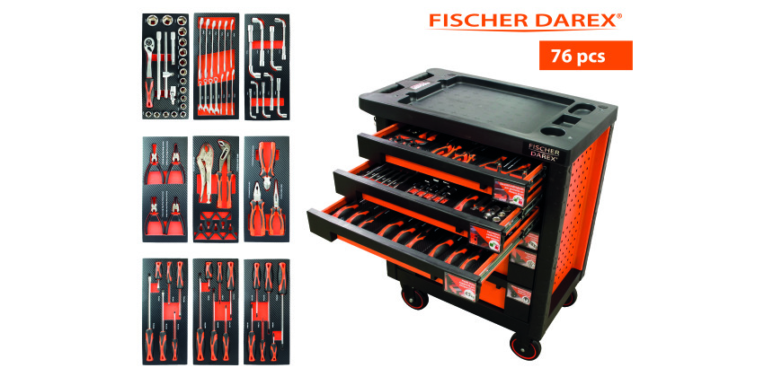 Servante équipée de 76 outils avec 9 modules