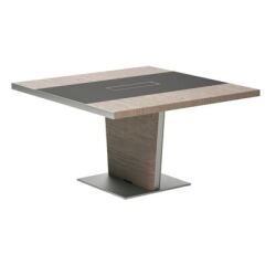 Table de réunion Xennon L.141 x P.140 cm avec insert cuir