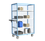 Servante grillagée 3 côtés avec 3 étagères plateau bois 250 kg 1000 x 600 mm roue TPE