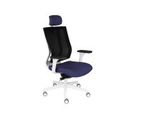 Fauteuil de bureau ergonomique MAXPRO BLANC, tissu et maille, avec accoudoirs 2D et appui-tête, mécanisme synchrone, pieds blancs