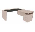 Bureau d'angle Direction Xennon finition placage bois L 190 x P 220cm avec retour sur caisson et sous-main en cuir