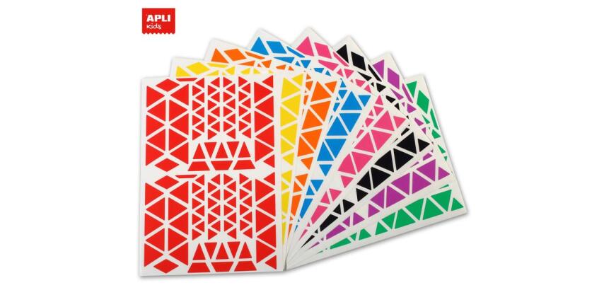 Gommettes formes triangulaires Apli tailles et couleurs assorties - Pochette de 2160